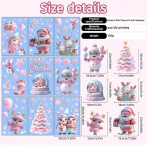 Detailed size specifications for Christmas window stickers in cm and inches