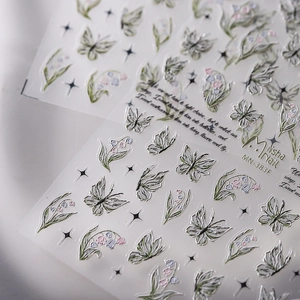 3D embossed nail stickers featuring elegant butterfly, lily and star motifs MN-383F