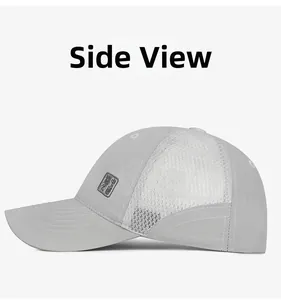 Side view of lightweight mesh baseball cap with breathable quick-dry fabric in grey