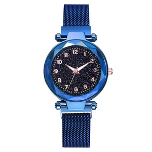 Women Quartz Watch Starry Sky Dial Milanese Mesh Alloy Strap Magnetic Buckle Faceted Glass Luminous Fashion Wristwatch