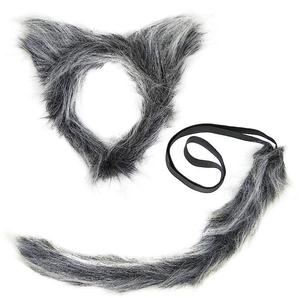 Gray and black wolf ear headband and tail costume set for girls and women cosplay