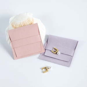 Weiches Schmucktasche aus Mikrofaser-Velours mit Klappe für Ohrringe und Karten im Detail.