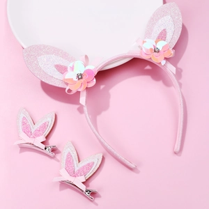 Bandeau Oreilles De Lapin À Paillettes Roses Et Pinces À Cheveux Accessoires Cheveux Mignons Pour Enfants Filles Fleurs