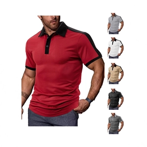 Men Polo Shirt 100% Polyester Breathable Short Sleeve Lapel Color Splicing Patchwork Casual Summer Sports Top