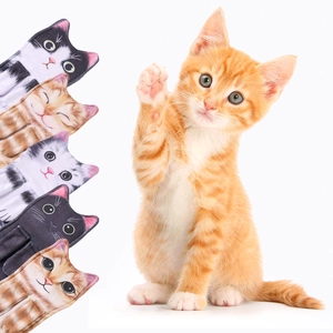 Set of 5 absorbent microfiber cat hand towels with cute animal prints and hanging loops