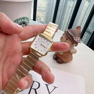 Fashion Women Quartz Watch Square Dial Analog Pointer Alloy Link Strap Wristwatch Casual Retro Minimalist Elegant