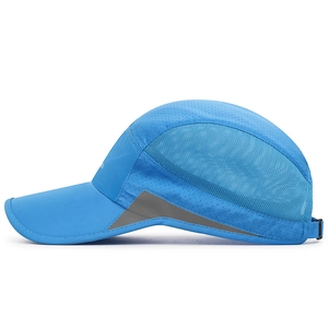 Sky blue mesh breathable baseball cap with reflective strips for outdoor running