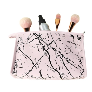 Pink marble pattern makeup bag with large capacity for brushes and cosmetics