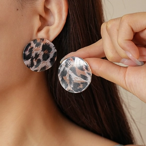 Boucles D'Oreilles En Acrylique Avec Tige En Argent Fin 925 Motif Léopard Rétro Écaille De Tortue Pour Femmes