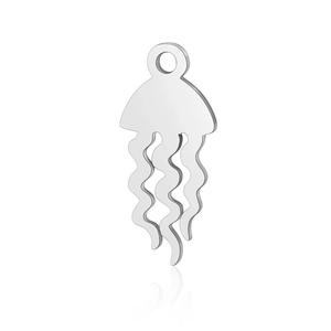 Polished stainless steel jellyfish pendant with top ring shown on white background