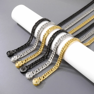 Hip Hop Cuban Link Chain Necklace Bracelet Stainless Steel Rhinestone Round Clasp Chunky Punk Streetwear Jewelry For Men