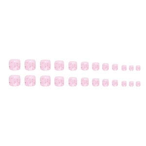 Detail of 24 pieces light pink press-on toenails with fine glitter and shimmer finish