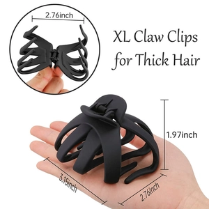 Black matte 8cm XL octopus hair claw clip for thick hair shown with size dimensions