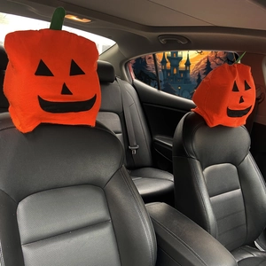 Halloween Car Headrest Cover Pumpkin Jack-O-Lantern Non-Woven Fabric Automotive Interior Decor Festive Atmosphere