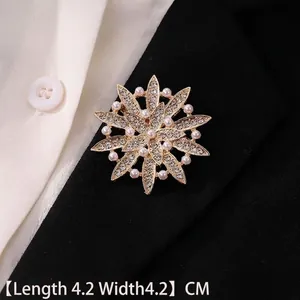 Détails d'une élégante broche fleur avec perles et cristaux sur un revers de costume