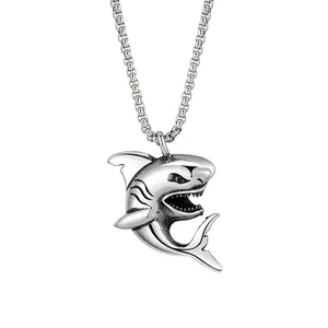 Hip Hop Shark Pendant Necklace Stainless Steel Vintage Animal Punk Streetwear For Men
