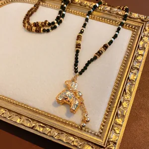 Vintage Tijgeroog Steen Kralen Ketting Met Hanger Vergulde Koperen Dierenvorm Sieraden Voor Dames Etnische Stijl
