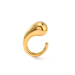 Polished 18k gold plated stainless steel teardrop ring with a liquid drip 3D design