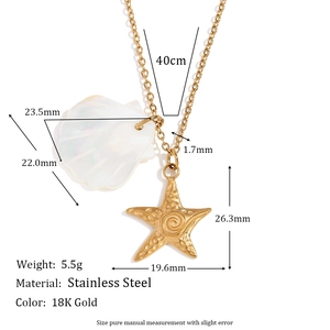 Oceanic 18K gold plated stainless steel necklace with seashell and starfish pendants
