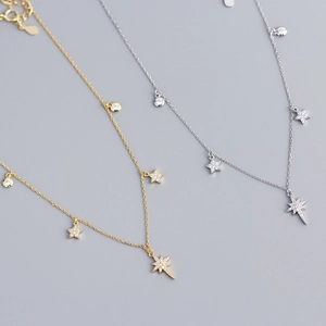 Star Pendant Necklace 925 Sterling Silver With Zircon Octagram Clavicle Chain Ins Light Luxury Style Jewelry For Women