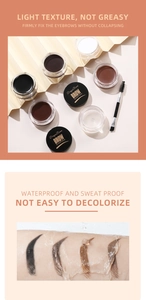 Kit de cire fixatrice sourcils imperméable avec brosse montrant texture et test
