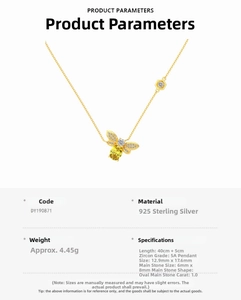 Technical specifications of S925 silver firefly necklace with 1.0ct yellow zircon