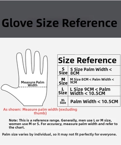 Size guide table for waterproof cleaning gloves showing palm width measurements in CM