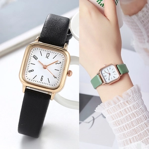 Simple Square Dial Women Quartz Watch Elegant PU Leather Strap Retro Business Wristwatch