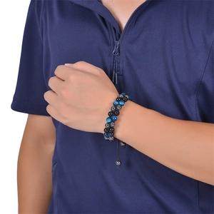 Men's double-layer 8mm natural tiger eye stone bead bracelet with tree of life charm