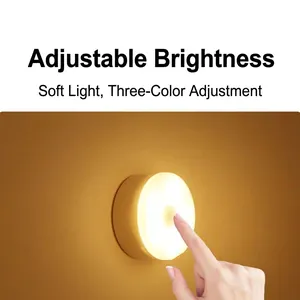 LED Night Light USB Rechargeable Round Plastic PC Bedside Lamp Touch Control Stepless Dimming Magnetic For Bedroom Dorm