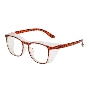 Protective anti-pollen blue light glasses with leopard print frame and clear side shields
