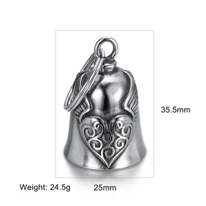 Vintage stainless steel guardian bell with heart and wings design for motorcycle