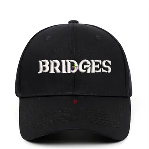 Classic black baseball cap with white BRIDGES embroidery made of premium cotton twill