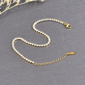 Minimalist gold titanium steel anklet with sparkling zircon crystals and adjustable chain