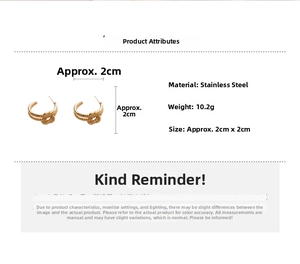 Détails des boucles d'oreilles nœud en acier inoxydable doré avec poids et dimensions