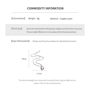 Detailed size specifications for the geometric pendant necklace in copper and yarn material