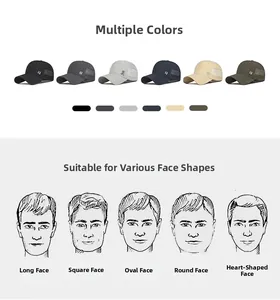 Detail view of quick-dry baseball caps in six colors with breathable mesh side panels