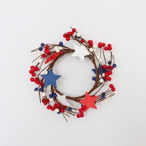 Close-up of patriotic berry and star wreath for American Independence Day decor