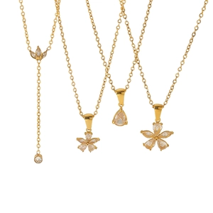 18k gold plated titanium necklace collection featuring floral and zircon drop pendants