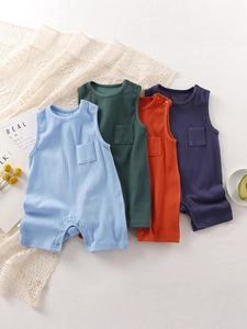 Baby Romper Ribbed Cotton Sleeveless Summer Jumpsuit With Snap Buttons For Newborn Infants Casual Outfit