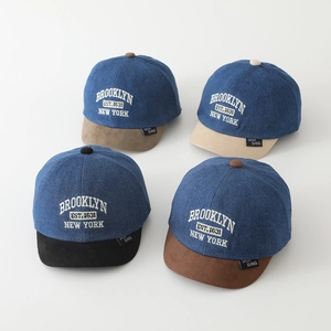 Kids denim baseball cap with Brooklyn embroidery and contrast suede brim in four colors