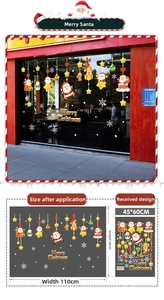 Detail showing Santa Claus and snowflakes window stickers with size specifications