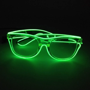 Clear LED glowing party glasses with vibrant green EL wire and wayfarer style frame