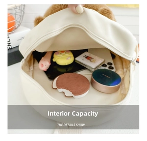 Internal capacity of white plush bear backpack showing space for phone and gadgets