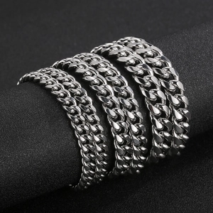 Polished silver stainless steel Cuban link necklaces in 6mm 8mm and 10mm widths