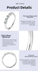 Detailed macro view showing S925 hallmark and five brilliant round-cut moissanite stones
