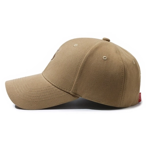 Classic khaki twill cotton baseball cap with S embroidery and red brand tag on side