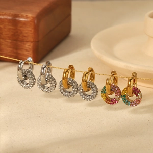 Chic 18k gold and silver plated hoop earrings with rainbow and white pave crystals