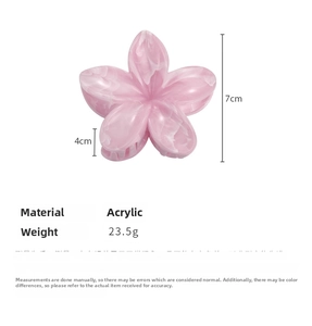 Detail view of pink marble flower hair claw with 7cm and 4cm dimensions and 23.5g weight