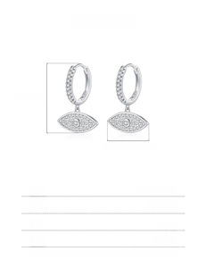 Detail view of 925 sterling silver evil eye earrings with size and weight parameters
